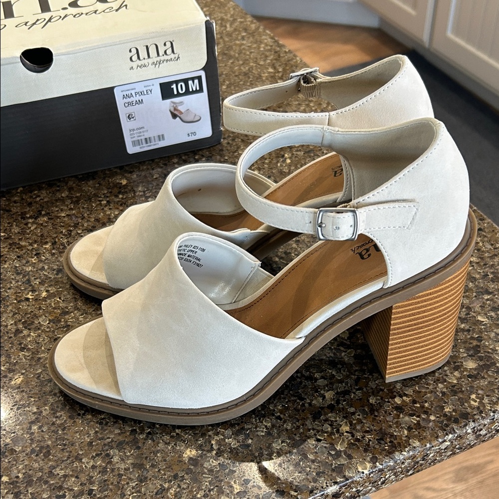 a.n.a Cream Block Heel Sandals
